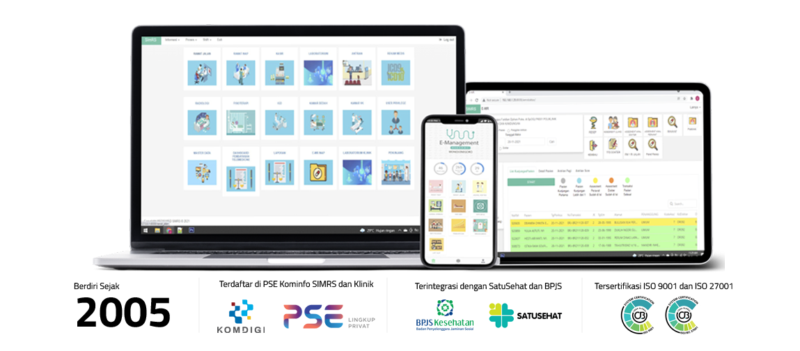 Medisimed - Mitra Teknologi untuk Transformasi Digital Rumah Sakit dan Klinik Terintegrasi dengan SatuSehat dan BPJS Sudah terdaftar di PSE Kominfo sebagai SIM RS dan Klinik Tersertifikasi ISO 9001 dan ISO 27001